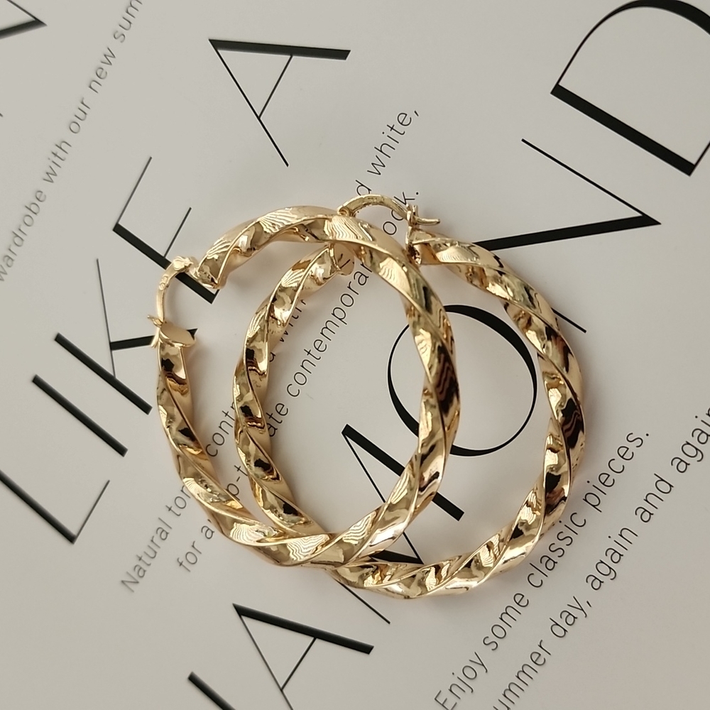 GOLD Hoop Earrings Twisted Chunky Thick Hoops Y2K Statement Hip Hop - Picture 7 of 14